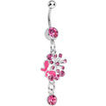 Single Gem Pink Floral Burst Butterfly Dangle Belly Ring