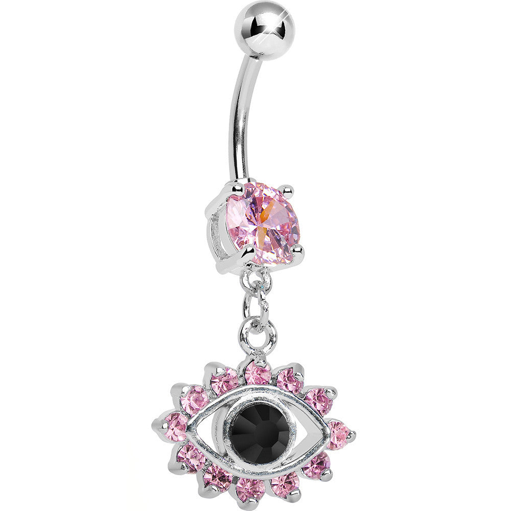 Pink Gem Blinged Out Eye Dangle Belly Ring