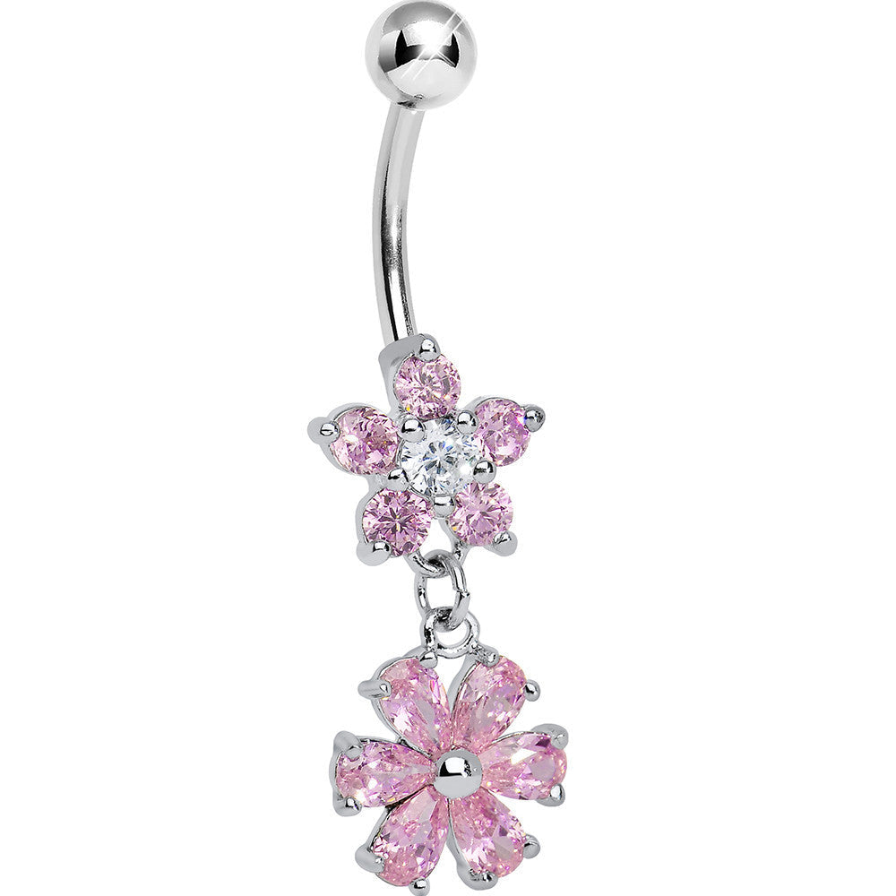 Pink Gem Twice as Nice Flower Dangle Belly Ring