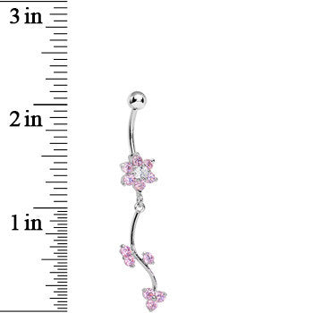 Pink Gem Trailing Vine and Flower Dangle Belly Ring