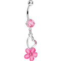 Pink Gem Hollow Heart Flower Dangle Belly Ring