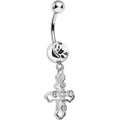 Clear Gem Hollow Cross Charm Double Dangle Belly Ring