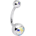 Double Aurora J-Curve Belly Ring Created with Crystals