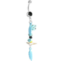 Black Gem Elements of Nature Feather Dangle Belly Ring