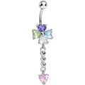 Multi Gem Four Heart Flower Chain Dangle Belly Ring