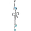 Aqua Gem Knotted Up Chain Bow Dangle Belly Ring