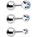 16G 1/4 Aqua Gem Cartilage Tragus Barbell Set of 3