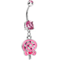 Double Pink Gem Swirling Lollipop Dangle Belly Ring