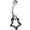 Pink and Clear Gem Star Over Black Star Belly Ring