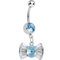 Aqua and Clear Gem Dazzling Bow Dangle Belly Ring