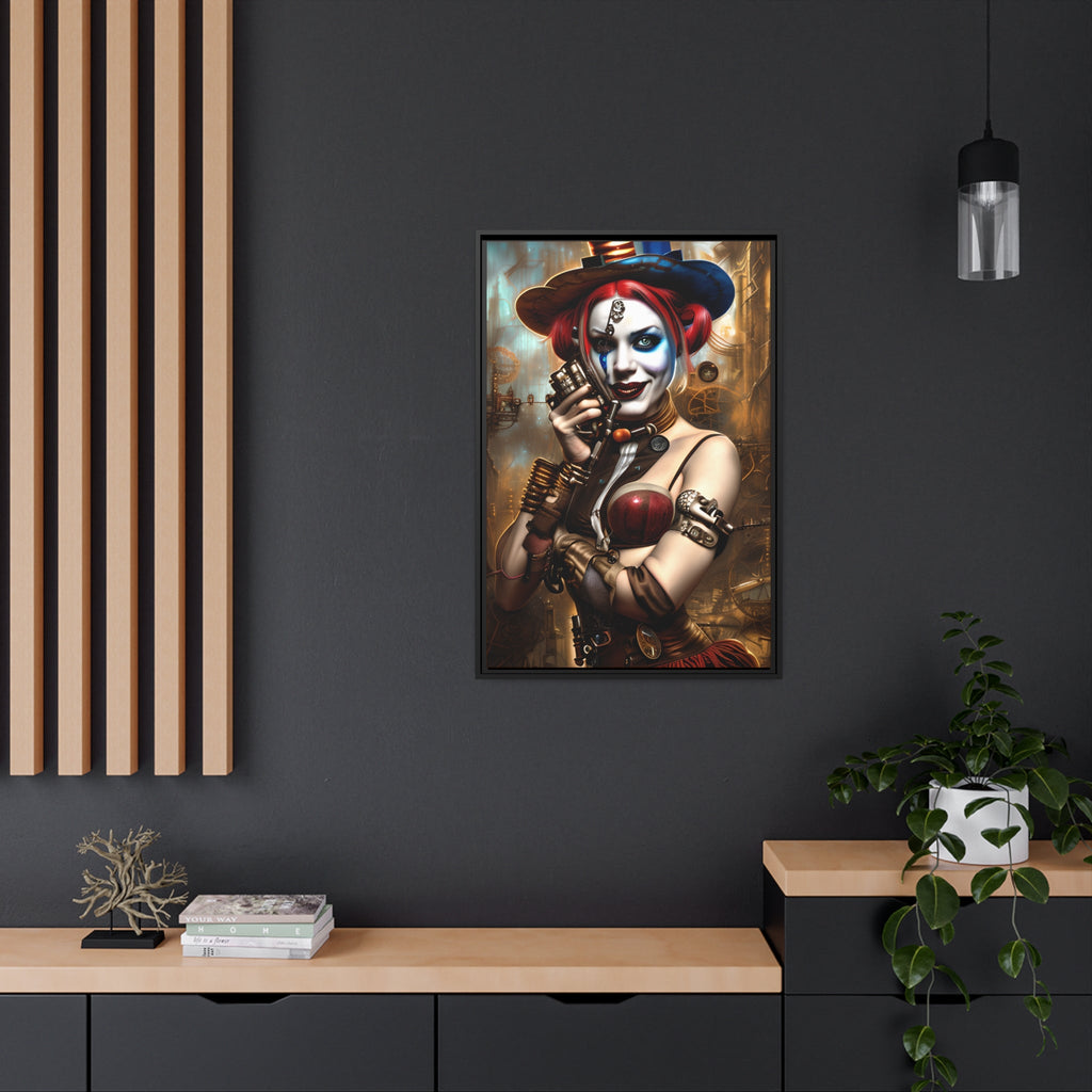 Hyper Realistic Steampunk Harley Quinn Matte Canvas, Black Frame