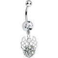 Crystalline Gem Paved Ball with Filigree Wings Dangle Belly Ring