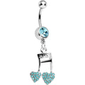 Aqua Gem Paved Music Note Hearts Dangle Belly Ring