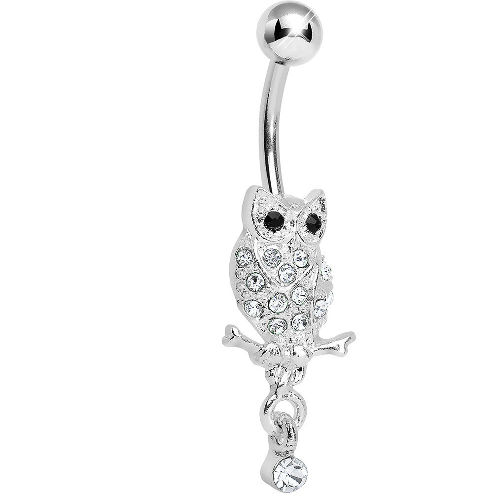Lower Mount Paved Clear Gem Owl Belly Ring