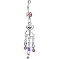 Pink Purple Gem Plethora of Hearts Dangle Belly Ring
