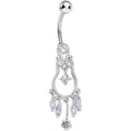 Light Purple Gem Pear with Dainty Rose Flower Dangle Belly Ring