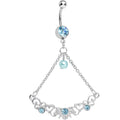 Aqua Gem Faux Pearl Fanciful Scrolls Chandelier Belly Ring