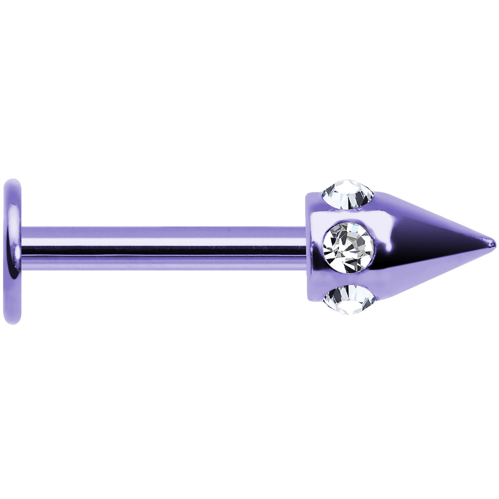 16G Purple Anodized Titanium Clear Gem Cone Labret Monroe