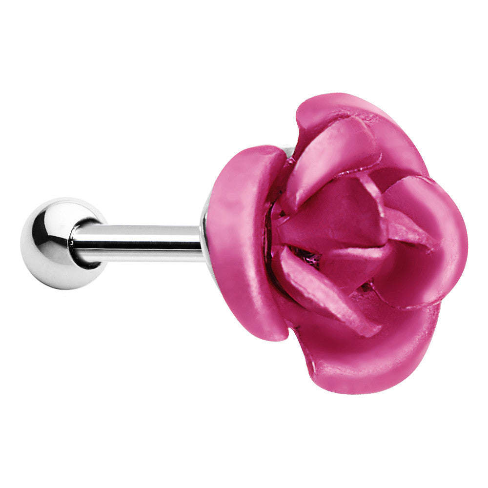 16G Perfect Pink Metallic Rose Flower Cartilage Stud Earring