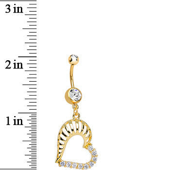 Gold Plated Clear Gem Hollow Heart Shell Dangle Belly Ring