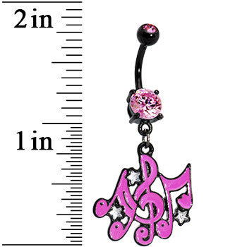 Pink Gem Black Superstar Music Note Dangle Belly Ring