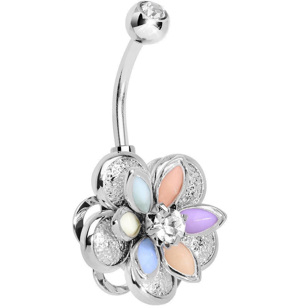 Multi Clear Gem Bursting Blossom Flower Belly Ring
