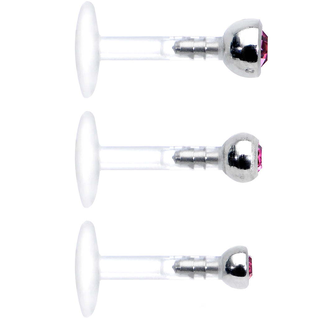 16G 1/4 Pink Gem Bioplast Triple Forward Helix Barbell 3 Pack Set