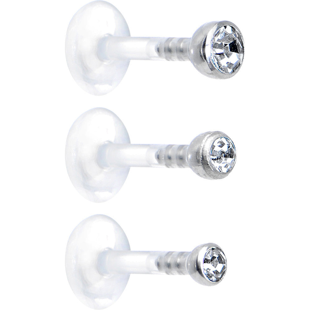 16G 1/4 Clear Gem Bioplast Triple Forward Helix Barbell 3 Pack Set