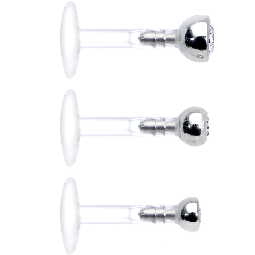 16G 1/4 Clear Gem Bioplast Triple Forward Helix Barbell 3 Pack Set