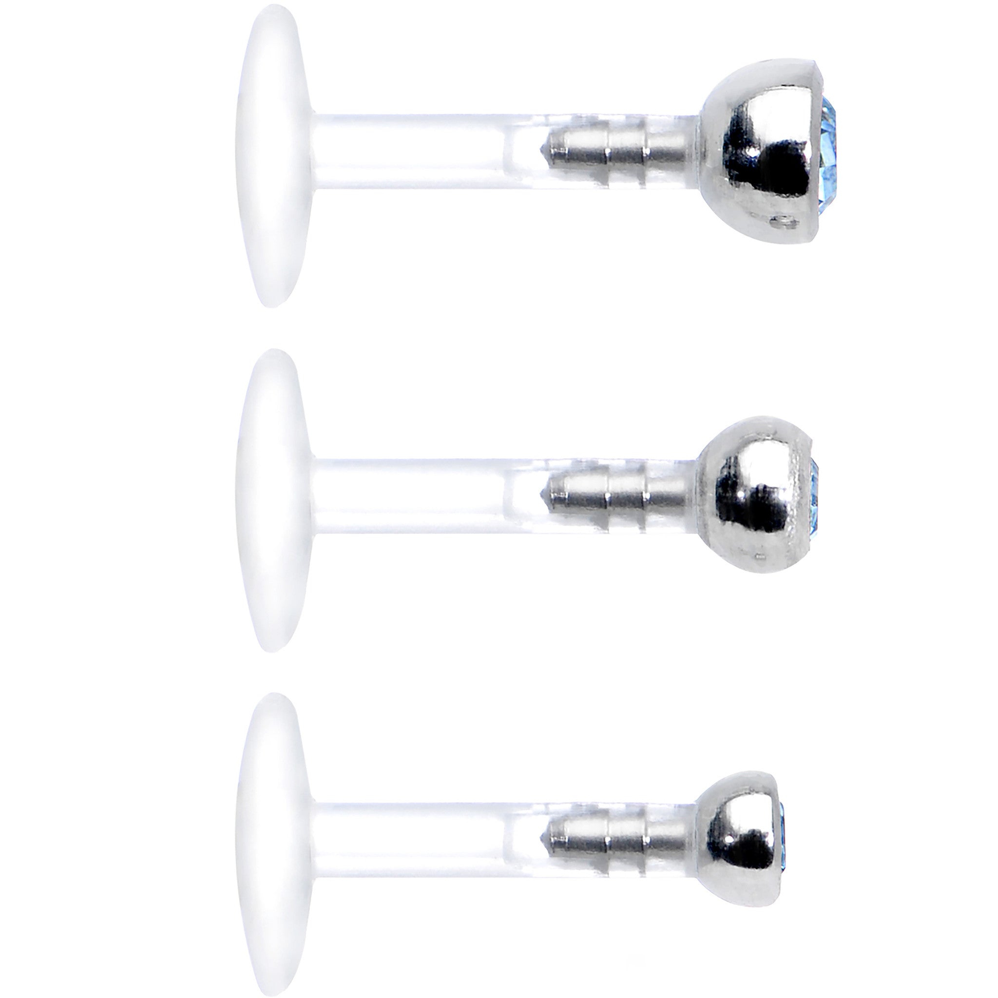 16G 1/4 Aqua Gem Bioplast Triple Forward Helix Barbell 3 Pack Set