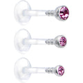 16G 5/16 Pink Gem Bioplast Triple Forward Helix Barbell 3 Pack Set
