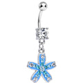 Clear Gem Sparkling Paved Aqua Star Flower Dangle Belly Ring