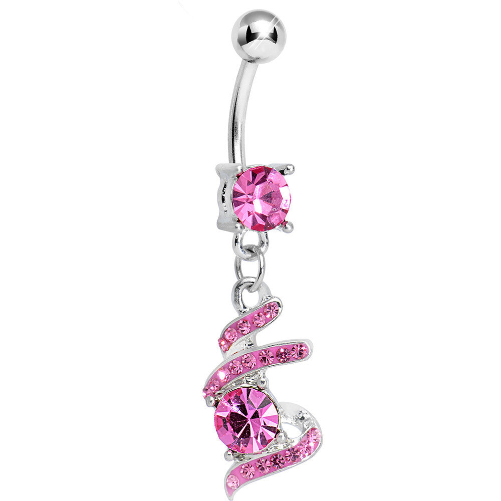 Pink Gem Falling Waters Swirl Drop Dangle Belly Ring