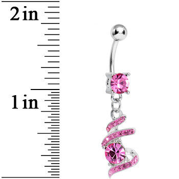Pink Gem Falling Waters Swirl Drop Dangle Belly Ring