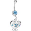 Aqua Gem Opulent Scrolled Heart Dangle Belly Ring
