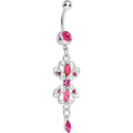 Pink Gem Twin Scrolls and Teardrops Dangle Belly Ring