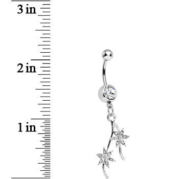 Crystalline Gem Pair of Pinwheel Posies Flower Dangle Belly Ring