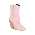 Cowgirl Chic High Heel Ankle Boots - Trendy Denim and Leather Boots for Women