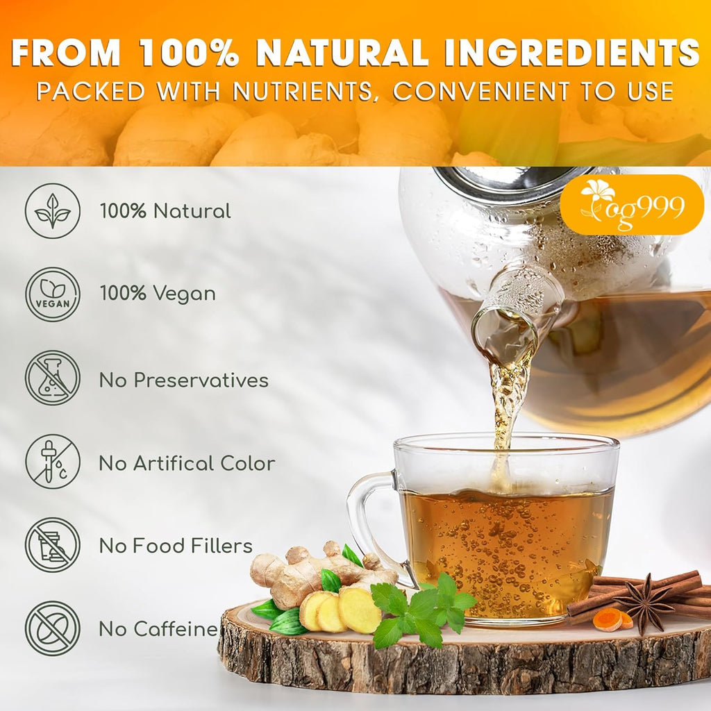 Premium Ginger, Turmeric and Cinnamon, Hand-made Blend of Ginger, Turmeric, Cinnamon, Orange Peel, Black Pepper, Hawthorn Berry and Jasmine.