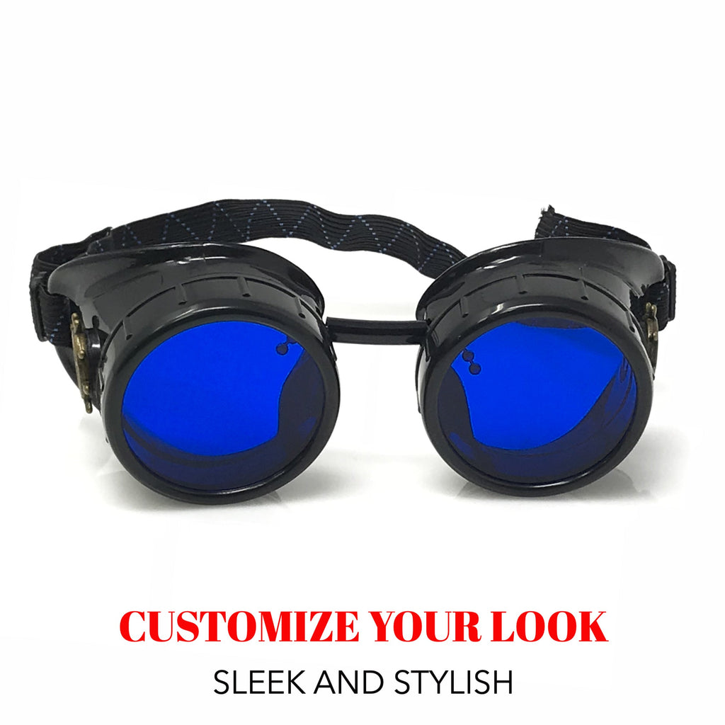 Mad Scientist Steampunk Goggles – Retro Industrial Cosplay Eyewear - red, blue, clear, green lenses