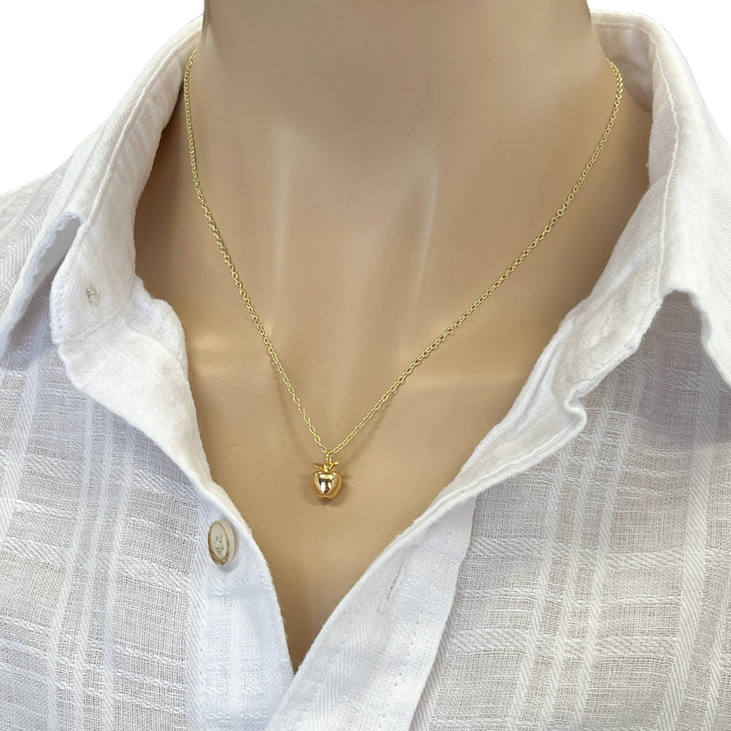 Gold Apple Necklace Cute Teacher Gift Kawaii Dainty Fruit Jewelry