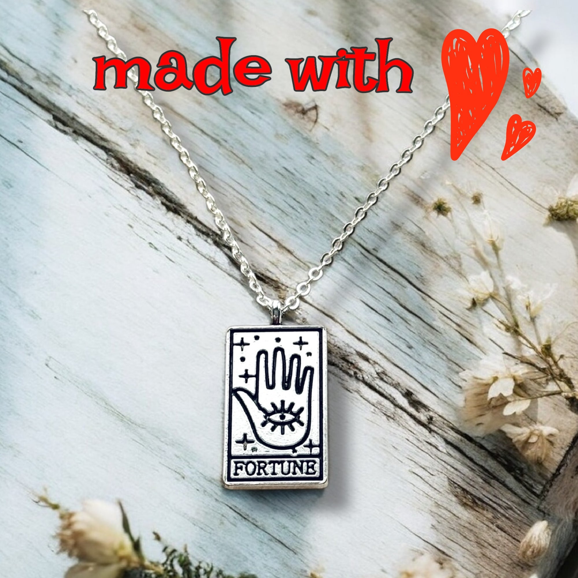Vintage Tarot Card Necklace Silver Mystic Sun Moon Star Fortune Pendant