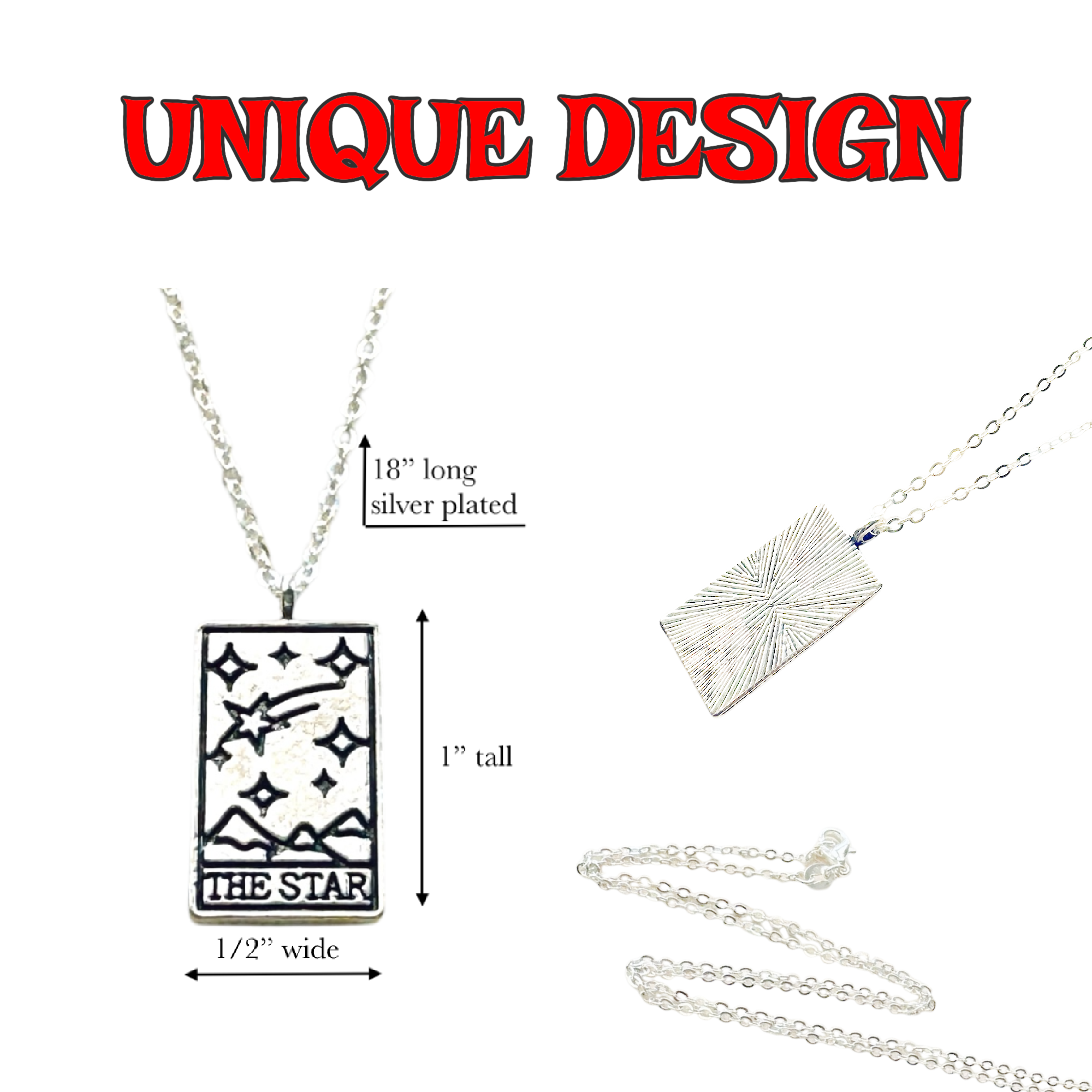 Vintage Tarot Card Necklace Silver Mystic Sun Moon Star Fortune Pendant