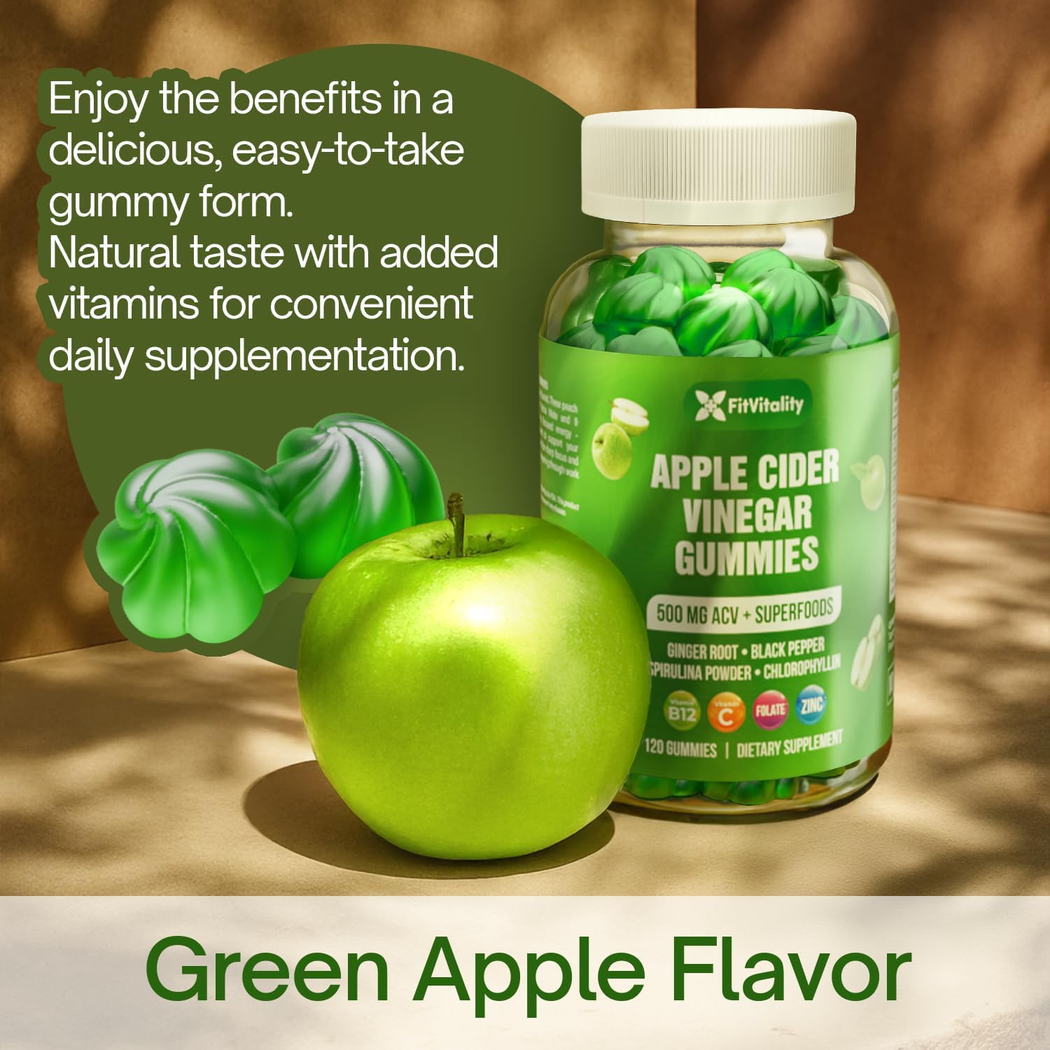 Premium Apple Cider Vinegar (ACV) Gummies, Formulated with Vitamin B12, Zinc, Ginger & Vitamin C