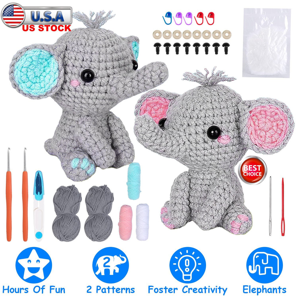 Elephant Crochet Kit Crochet Kit for Beginners DIY Knitting Supplies for Kids Adults 2 Types of Elephants
