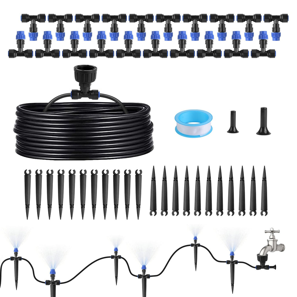 75FT Mist Drip Irrigation System with Adjustable Misting Nozzle Quick Connect Automatic Garden Watering System for Garden Lawn Patio Flower Bed