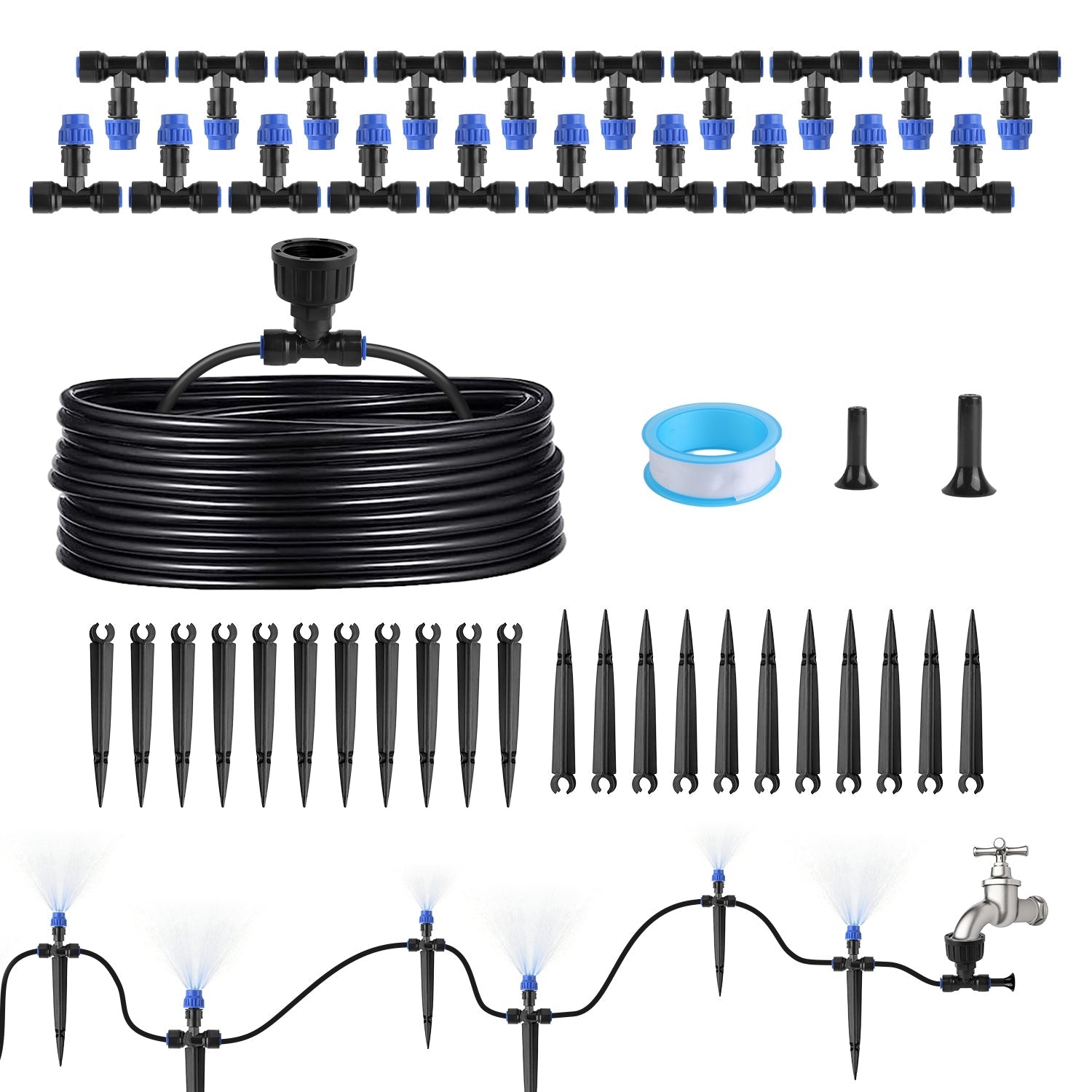 75FT Mist Drip Irrigation System with Adjustable Misting Nozzle Quick Connect Automatic Garden Watering System for Garden Lawn Patio Flower Bed
