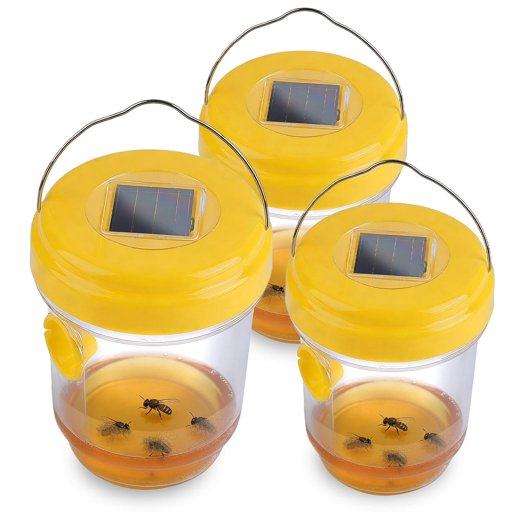 3Pack Solar Wasp Traps Outdoor Hanging Insect Catchers with UV Light for Paper Wasps Yellow Jackets Small Hornets Fruit Flies House Flies