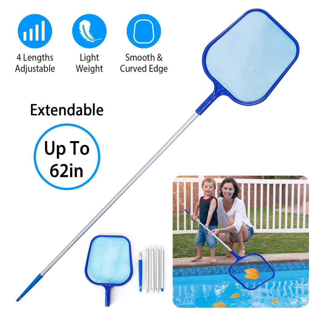 Swinging Pool Skimmer Cleaner Mesh Net Leaf Cleaning Scoop Pool Leaf Rake Debris Skimmer w/ Fine Mesh 4 Telescopic Pole Sections For Swimming Pools Ho