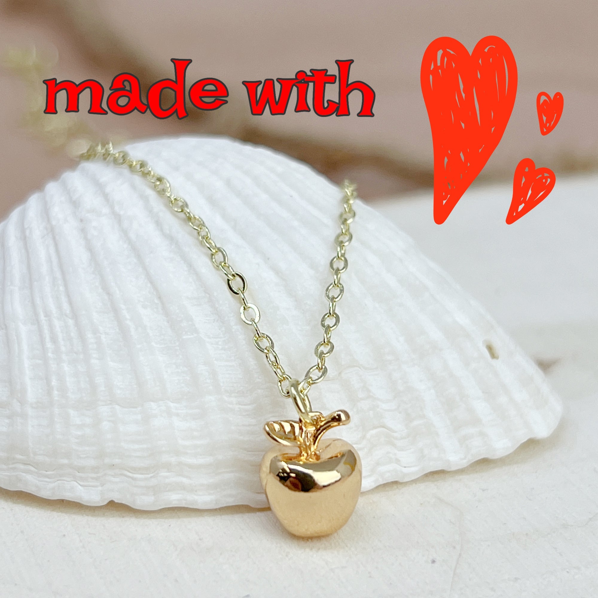 Gold Apple Necklace Cute Teacher Gift Kawaii Dainty Fruit Jewelry